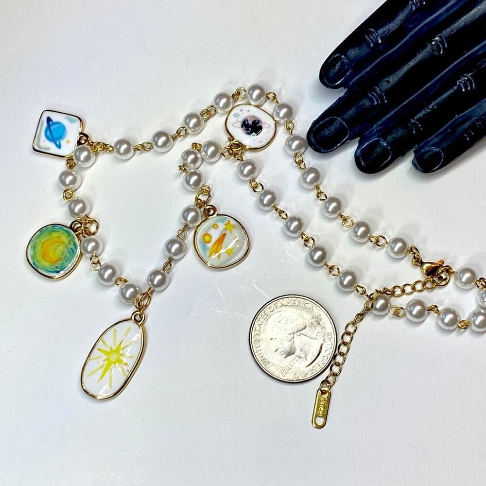 NEW Galaxy Pearl Charm Layering Necklace - Picture 5 of 10